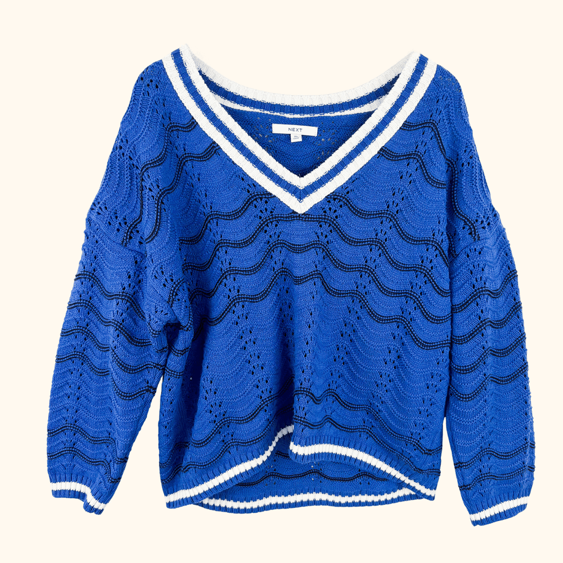 Next Blue Cable Knit V-Neck Jumper - Size XL Next