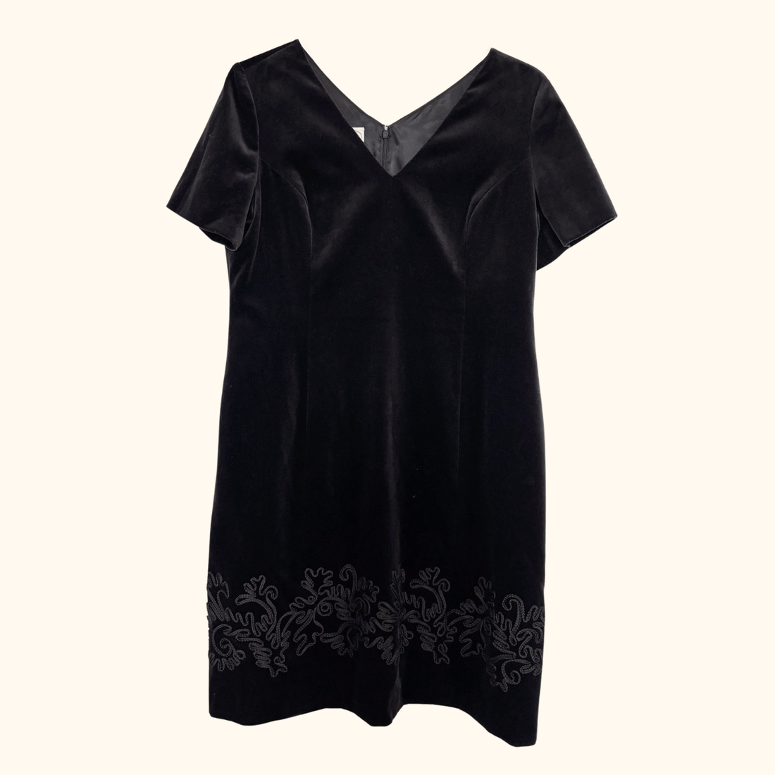 Laura Ashley Black Velvet Embroidered Short Dress - Size 18 Laura Ashley