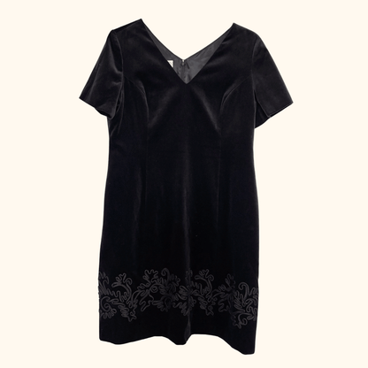Laura Ashley Black Velvet Embroidered Short Dress - Size 18 Laura Ashley