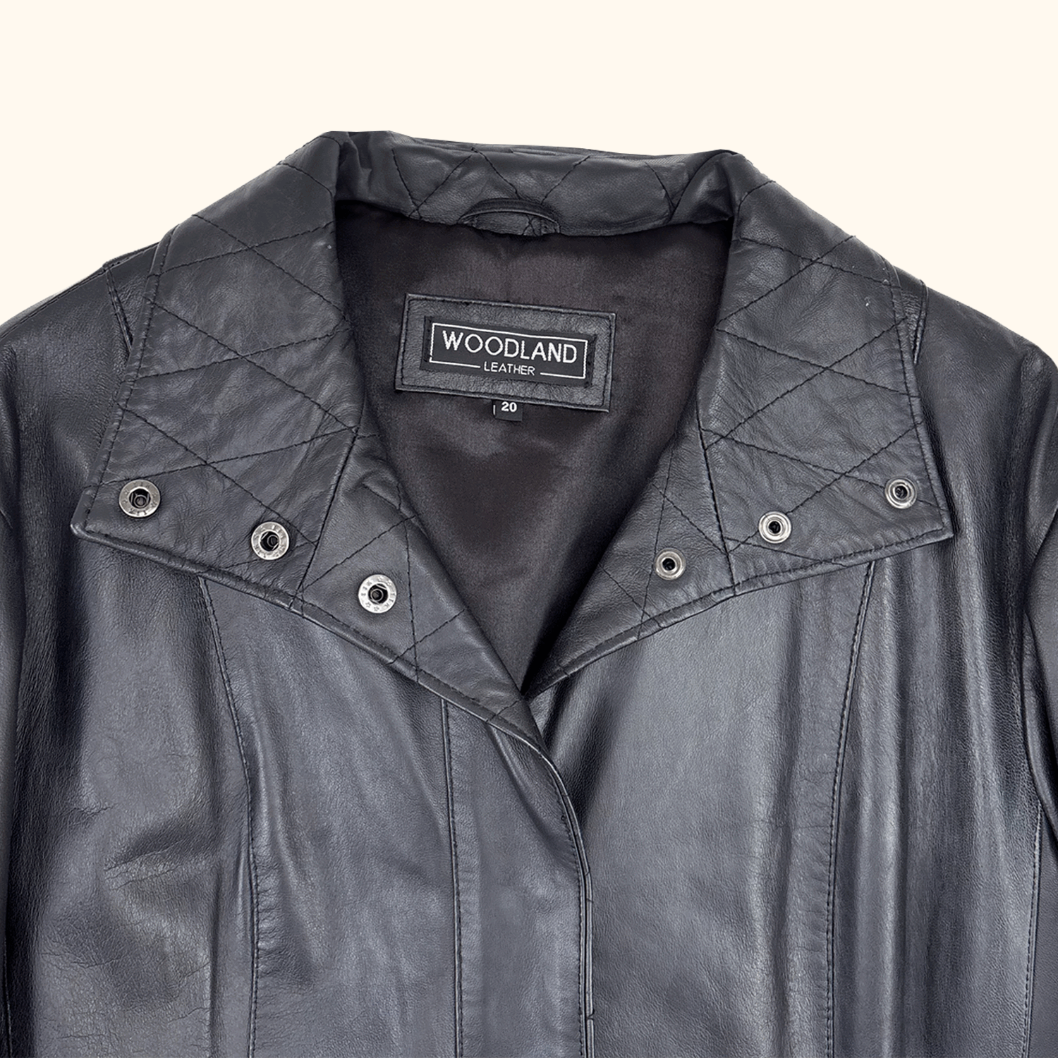 Woodland Leather Black Quilted Jacket - Size 20