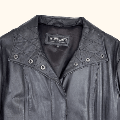 Woodland Leather Black Quilted Jacket - Size 20