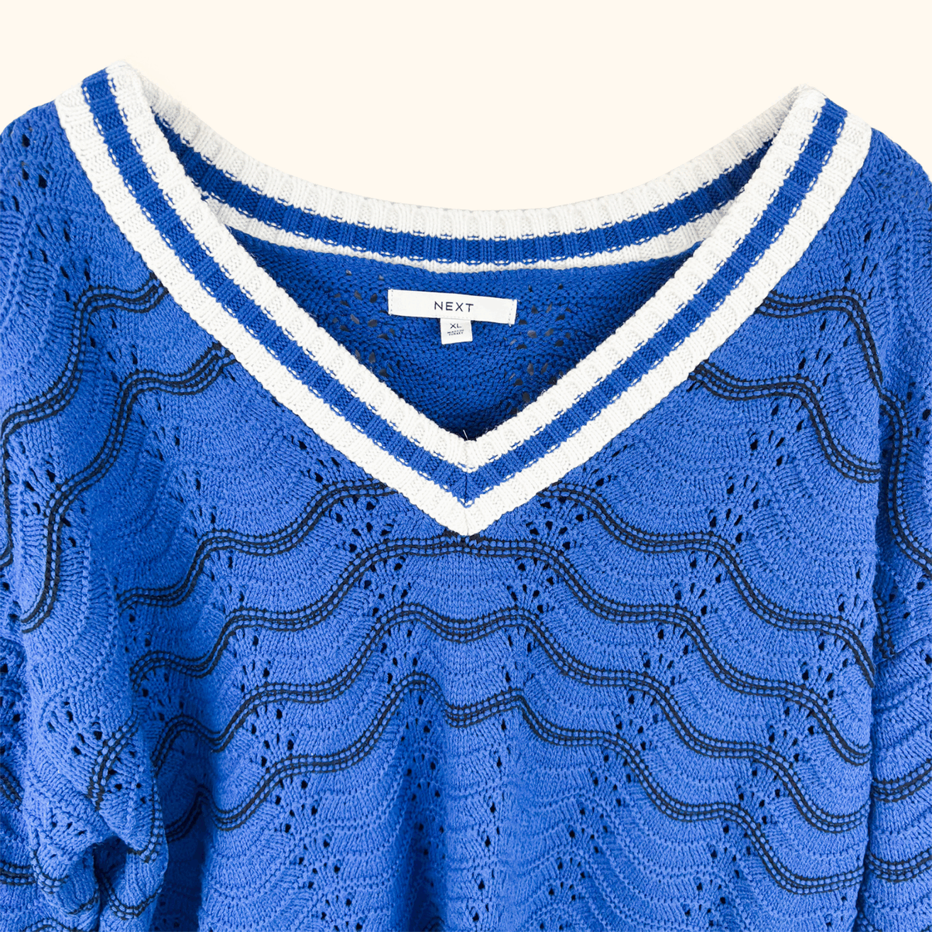 Next Blue Cable Knit V-Neck Jumper - Size XL Next