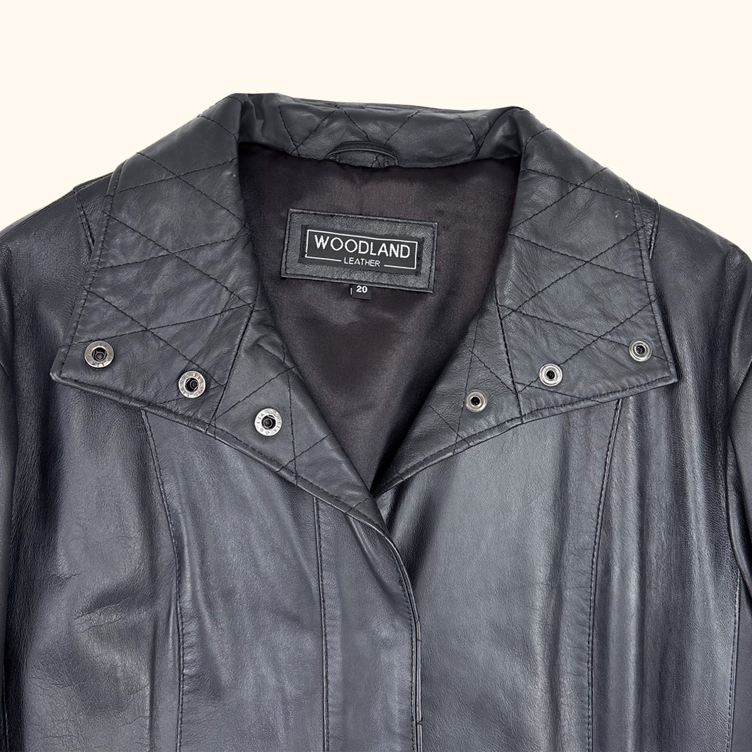 Woodland Leather Black Quilted Jacket - Size 20