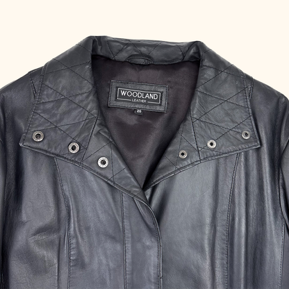 Woodland Leather Black Quilted Jacket - Size 20