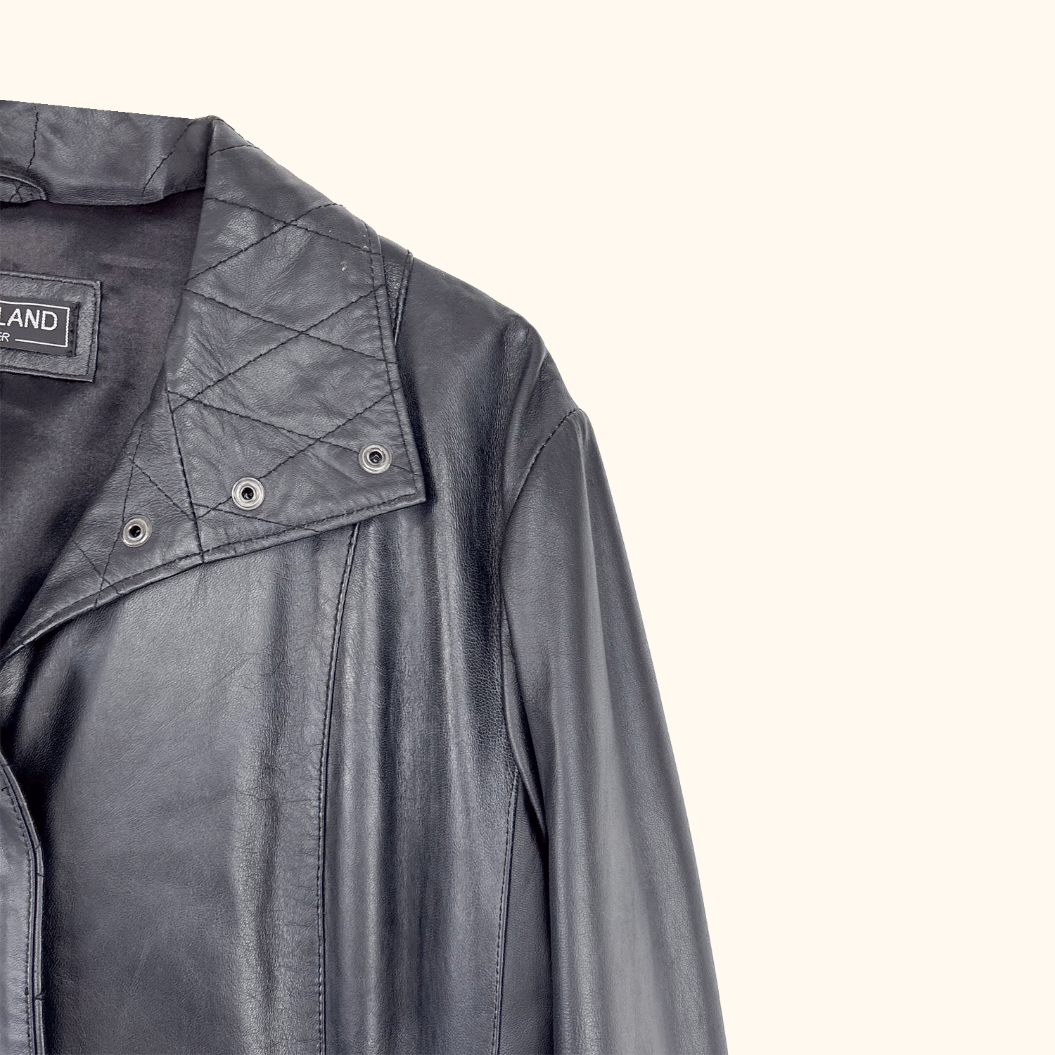 Woodland Leather Black Quilted Jacket - Size 20