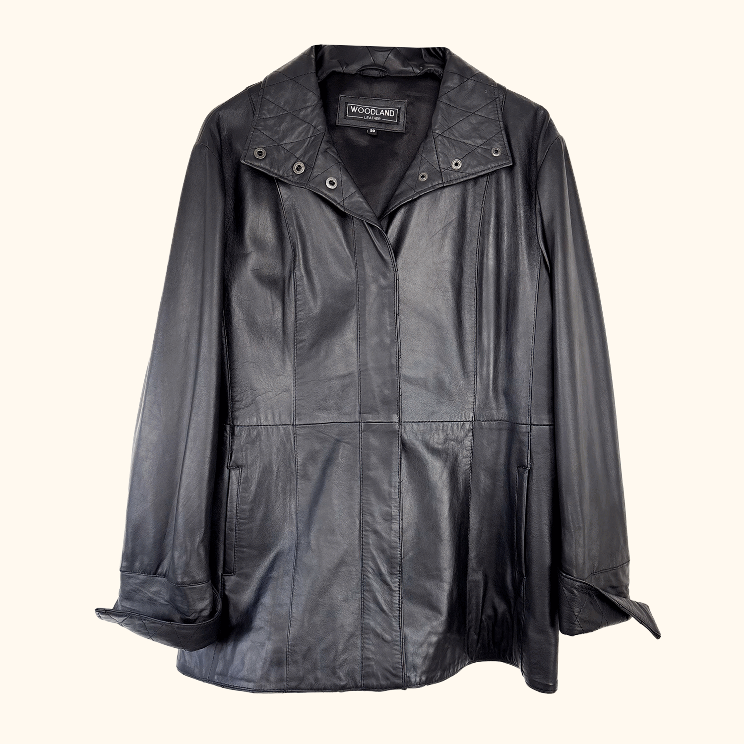 Woodland Leather Black Quilted Jacket - Size 20