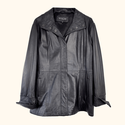 Woodland Leather Black Quilted Jacket - Size 20