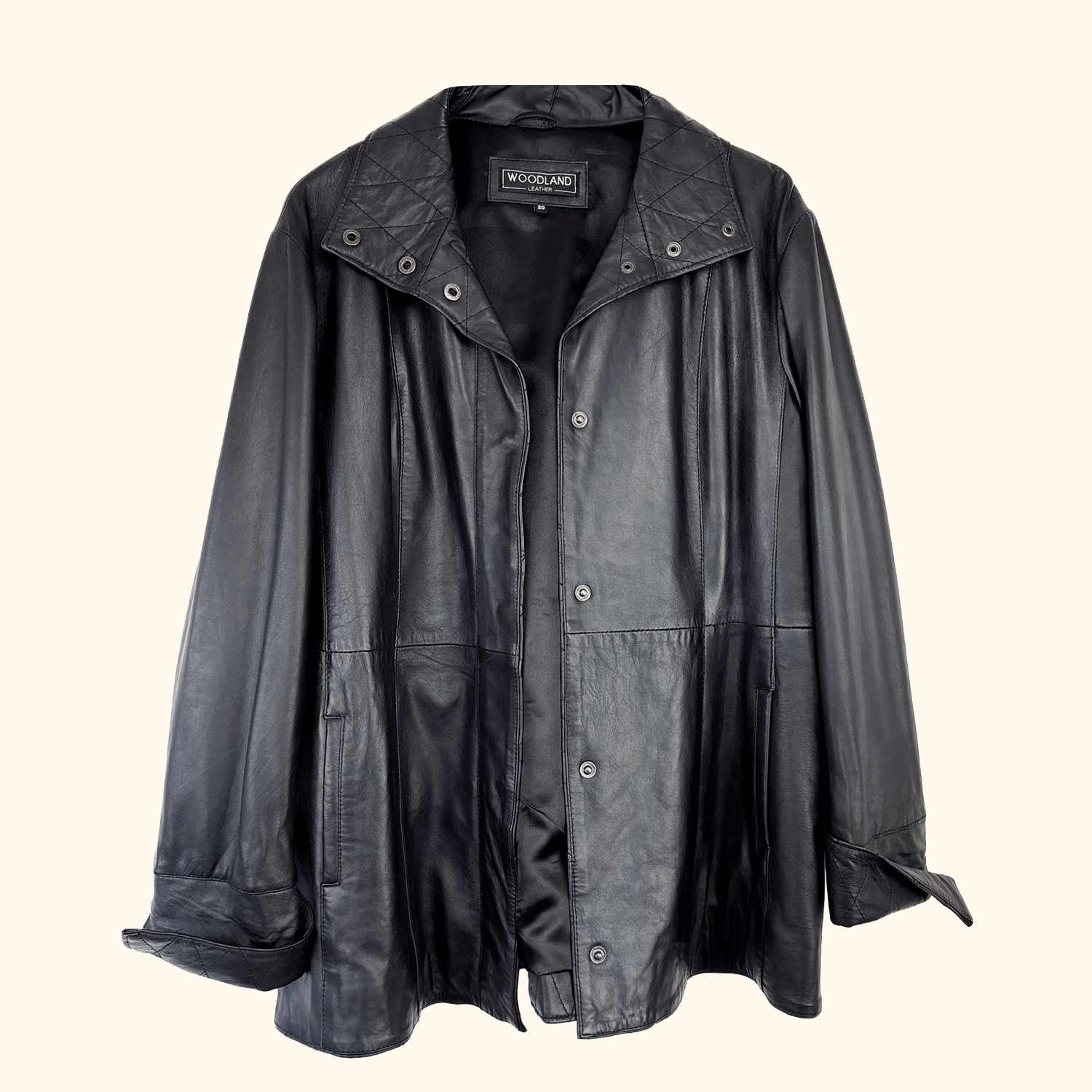 Woodland Leather Black Quilted Jacket - Size 20