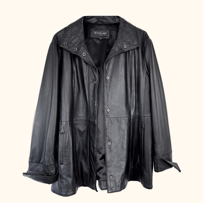 Woodland Leather Black Quilted Jacket - Size 20