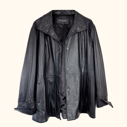 Woodland Leather Black Quilted Jacket - Size 20