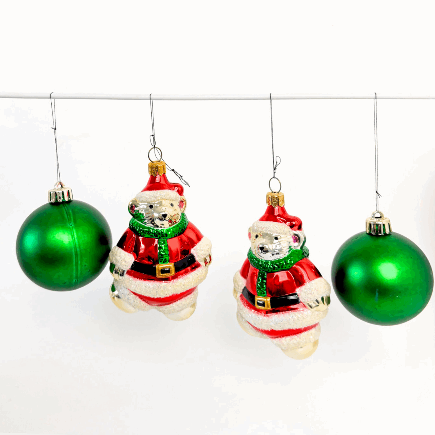 Green and Red Bear Christmas Baubles Mixed Set of 14 Sunshine Thrift