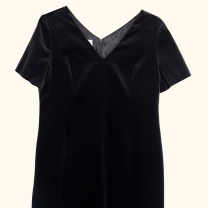 Laura Ashley Black Velvet Embroidered Short Dress - Size 18 Laura Ashley