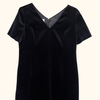 Laura Ashley Black Velvet Embroidered Short Dress - Size 18 Laura Ashley