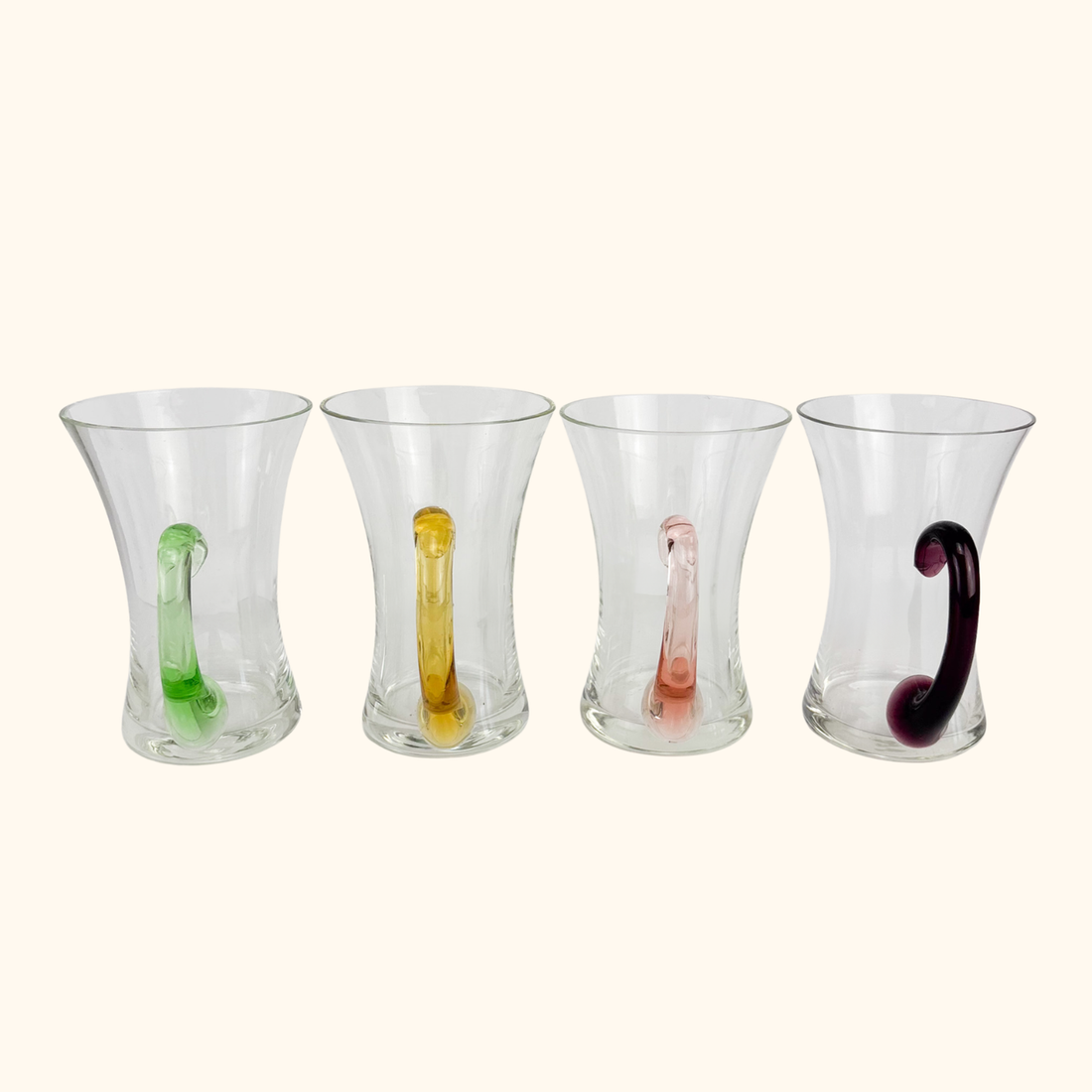 Glass Mugs With Colourful Handles - Set of 4 Sunshine Thrift
