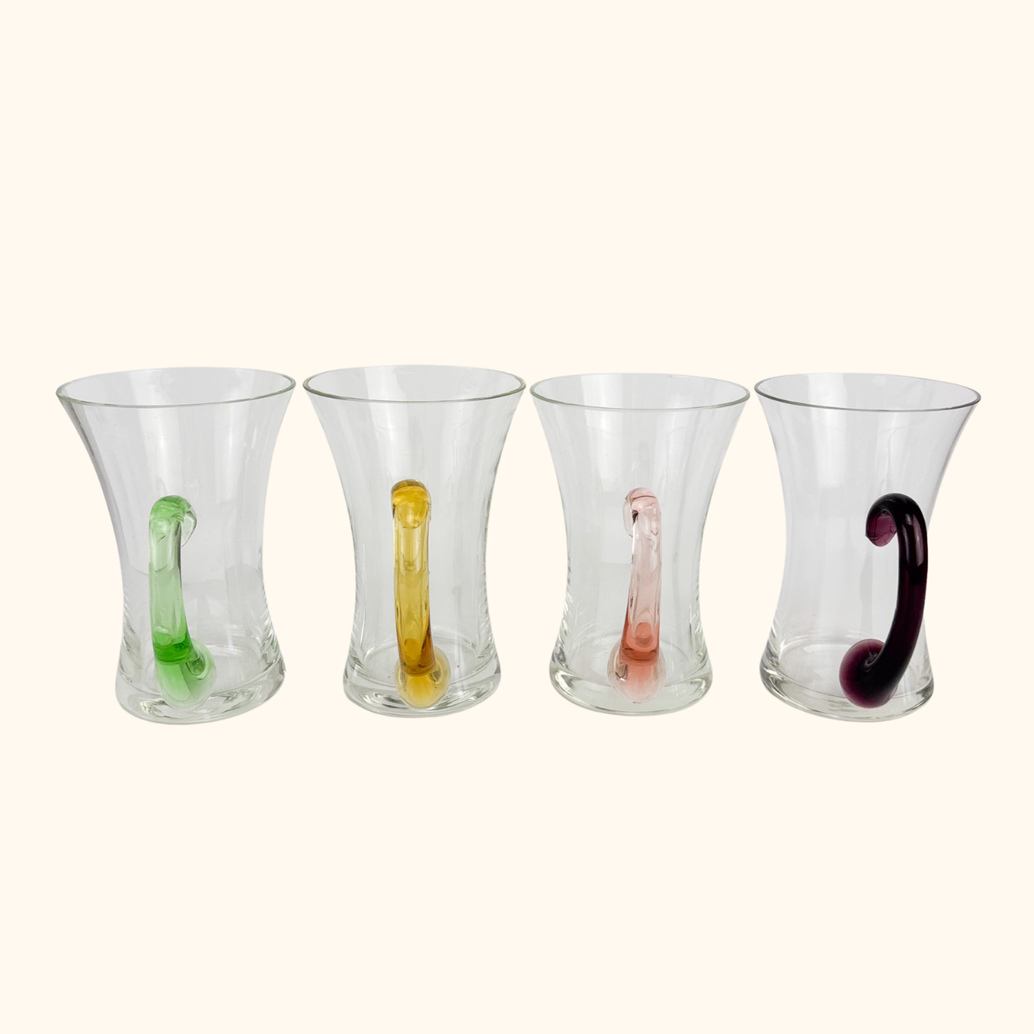 Glass Mugs With Colourful Handles - Set of 4 Sunshine Thrift
