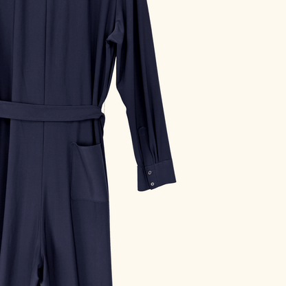 Whistles Navy Blue Tailored Jersey Jumpsuit Cropped Leg - Size 16 Whistles
