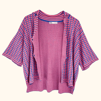 Zara Pink Geometric Short Sleeve Cardigan - Size Medium