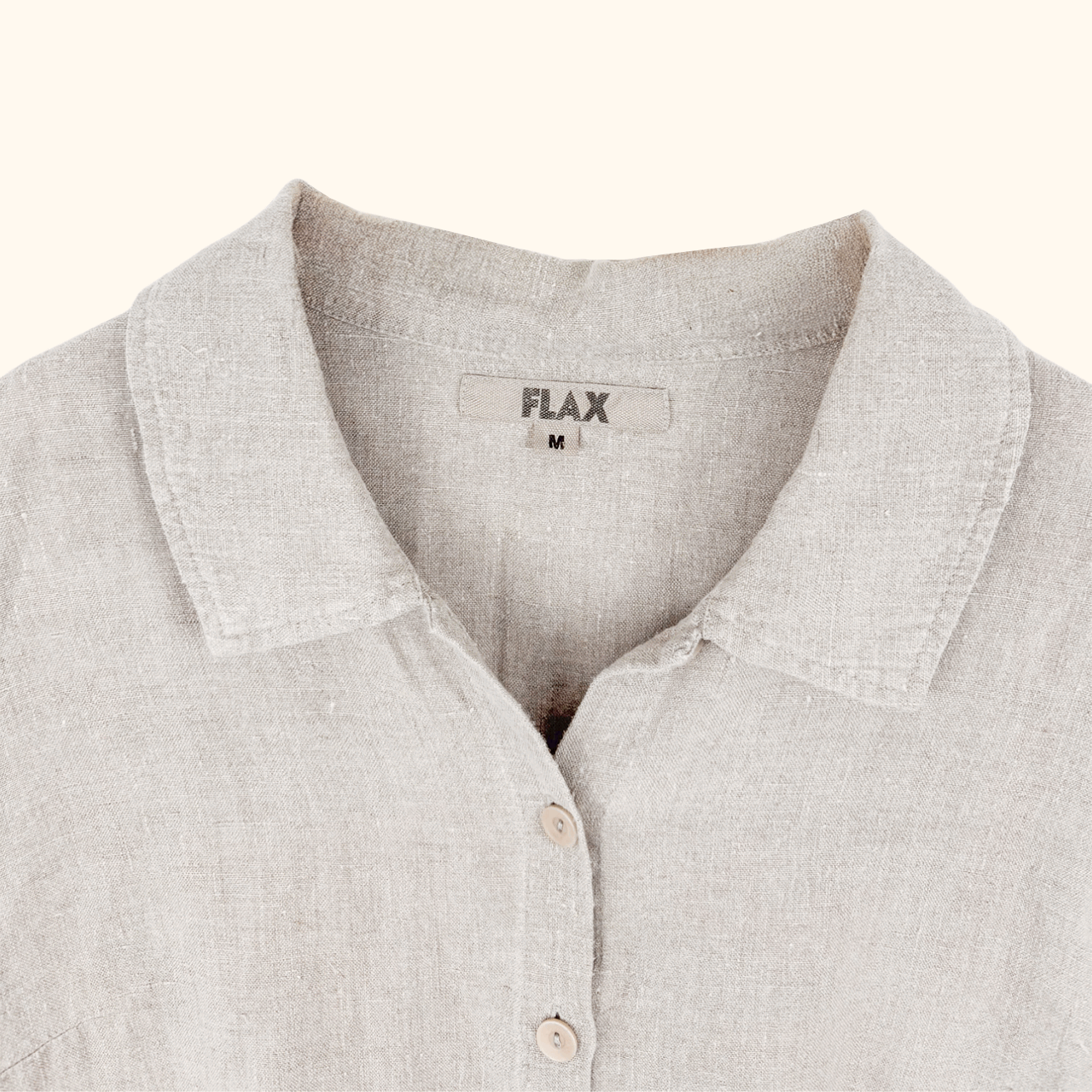 Flax 100% Linen Beige Short Sleeve Blouse - Size Medium Flax