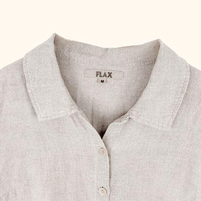 Flax 100% Linen Beige Short Sleeve Blouse - Size Medium Flax