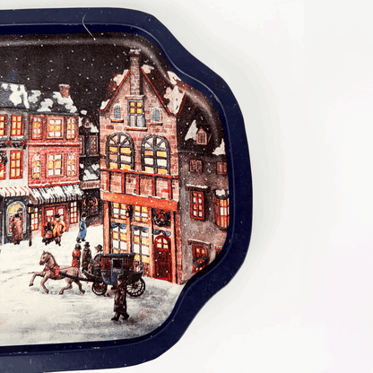 Vintage Hartin Christmas Snack Trays Red and Blue Set of 2 Hartin