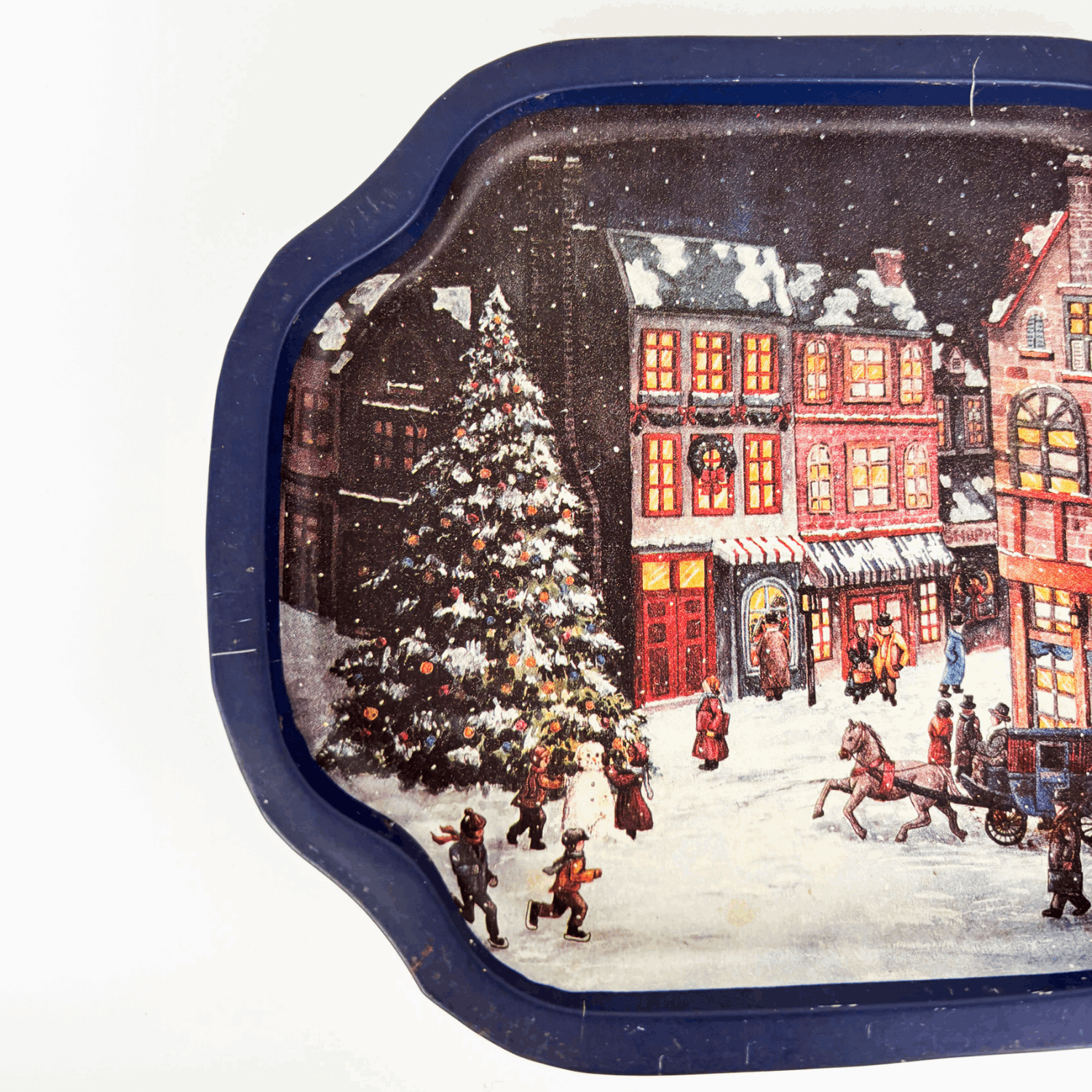 Vintage Hartin Christmas Snack Trays Red and Blue Set of 2 Hartin