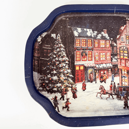 Vintage Hartin Christmas Snack Trays Red and Blue Set of 2 Hartin