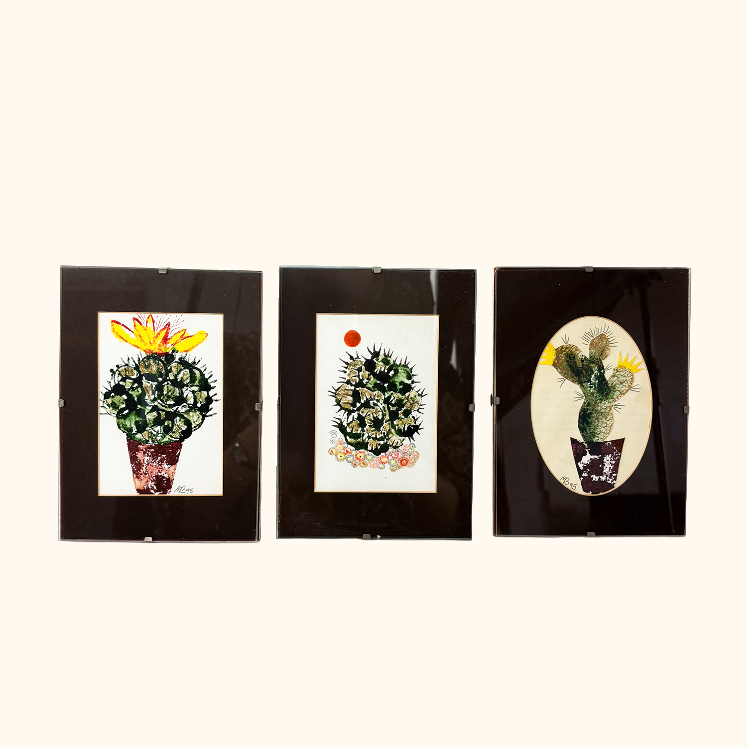 Framed Cactus Watercolour Paintings Vintage 1995