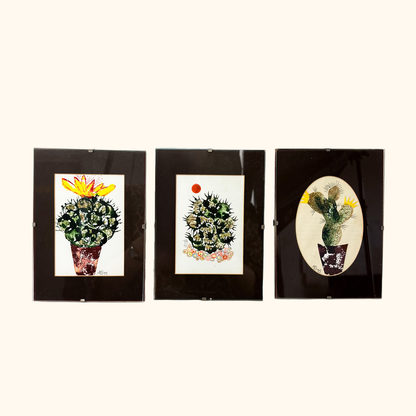 Framed Cactus Watercolour Paintings Vintage 1995