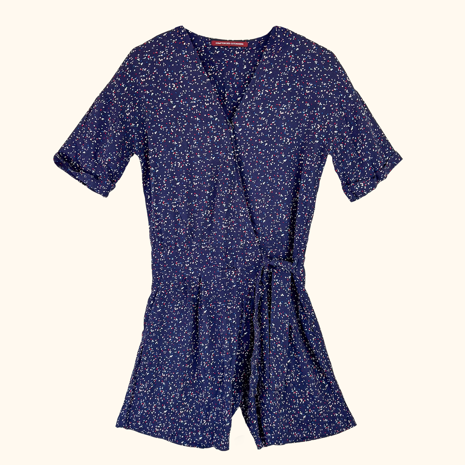 Comptoir des Cotonniers Navy Short Sleeve Playsuit - Size Small