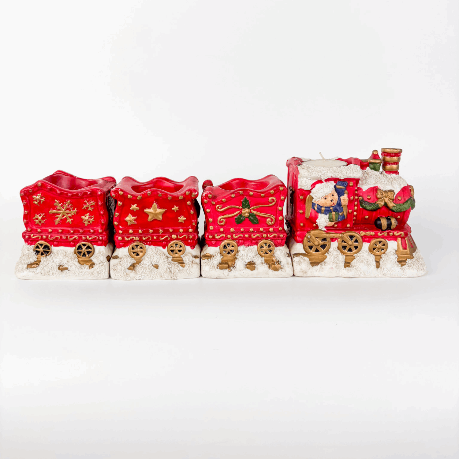Vintage Ceramic Christmas Train Tea Light Holder 4 Piece Sunshine Thrift