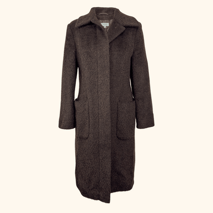 M&amp;S Chocolate Brown Brushed Wool Blend Long Coat - Size 12 M&amp;S