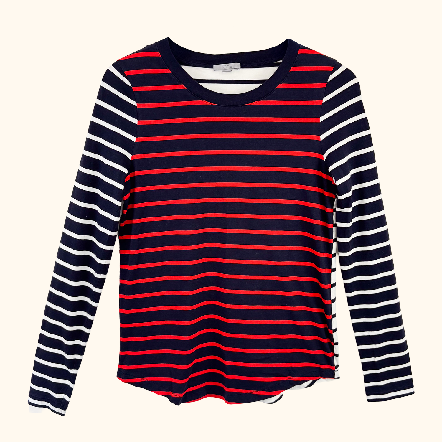Cos Contrast Stripe Long Sleeve Top - Size Small