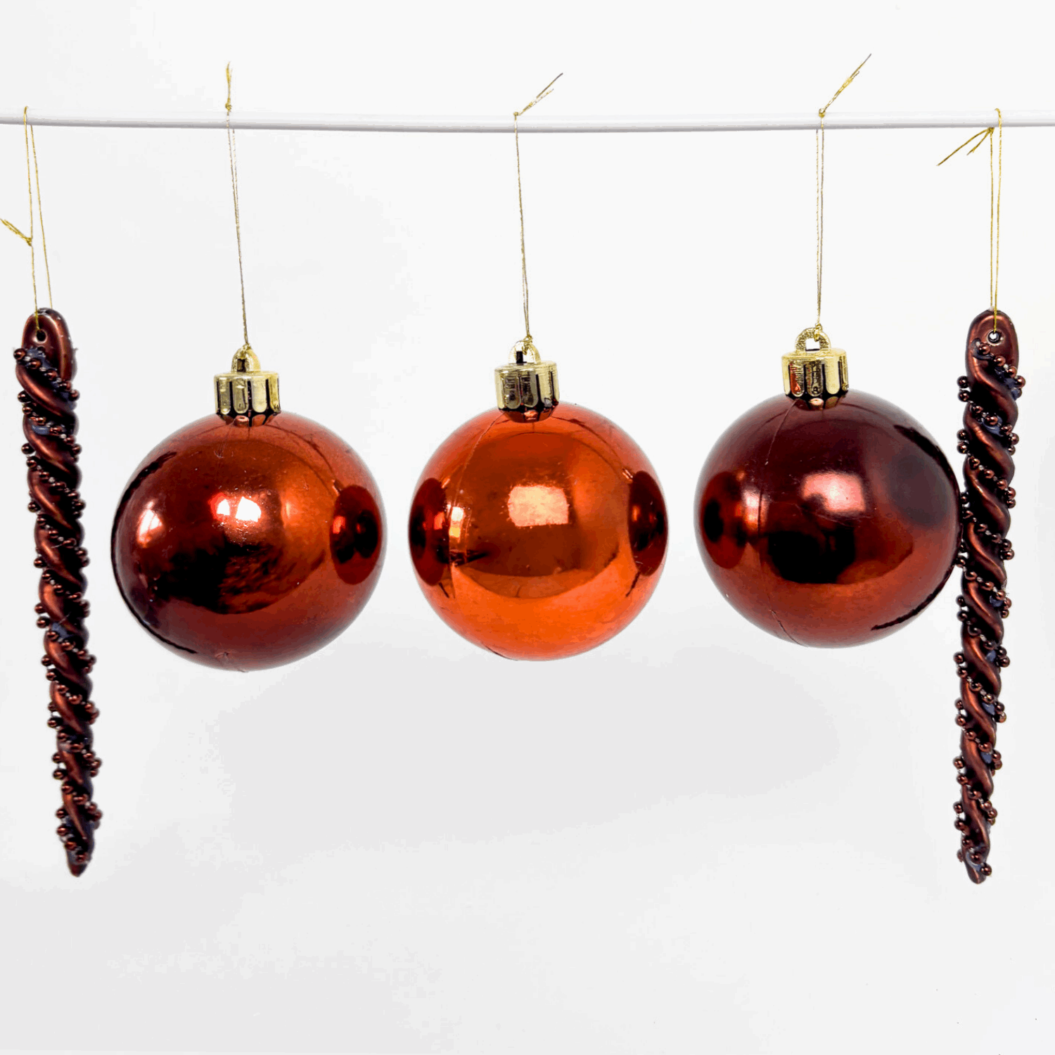 Brown and Orange Shatterproof Baubles Mixed Set of 9 Sunshine Thrift