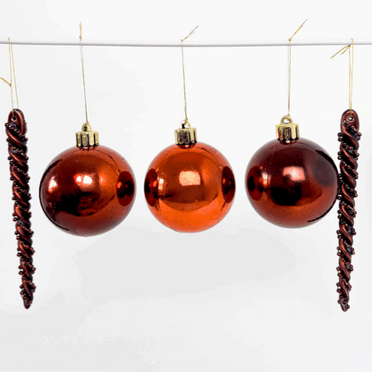 Brown and Orange Shatterproof Baubles Mixed Set of 9 Sunshine Thrift