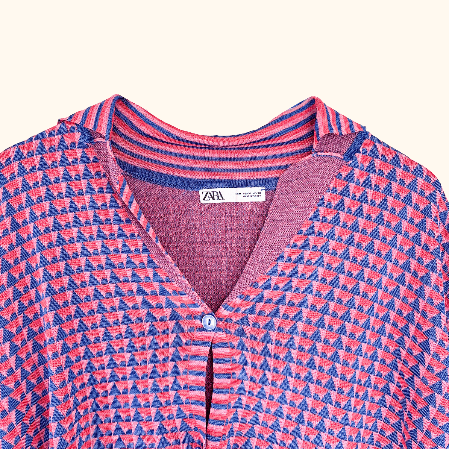 Zara Pink Geometric Short Sleeve Cardigan - Size Medium