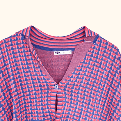 Zara Pink Geometric Short Sleeve Cardigan - Size Medium