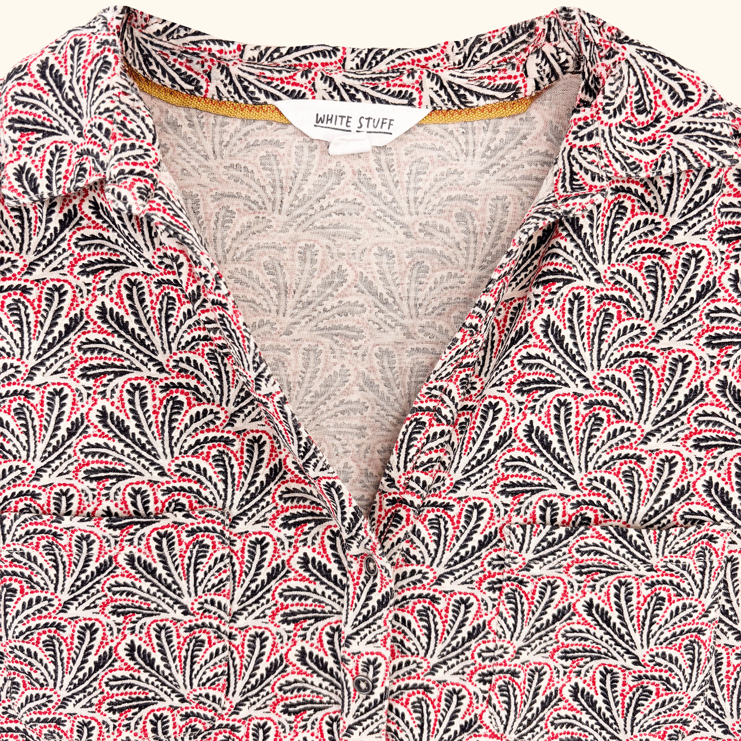 White Stuff Leaf Print Short Sleeve Shirt - Size 12