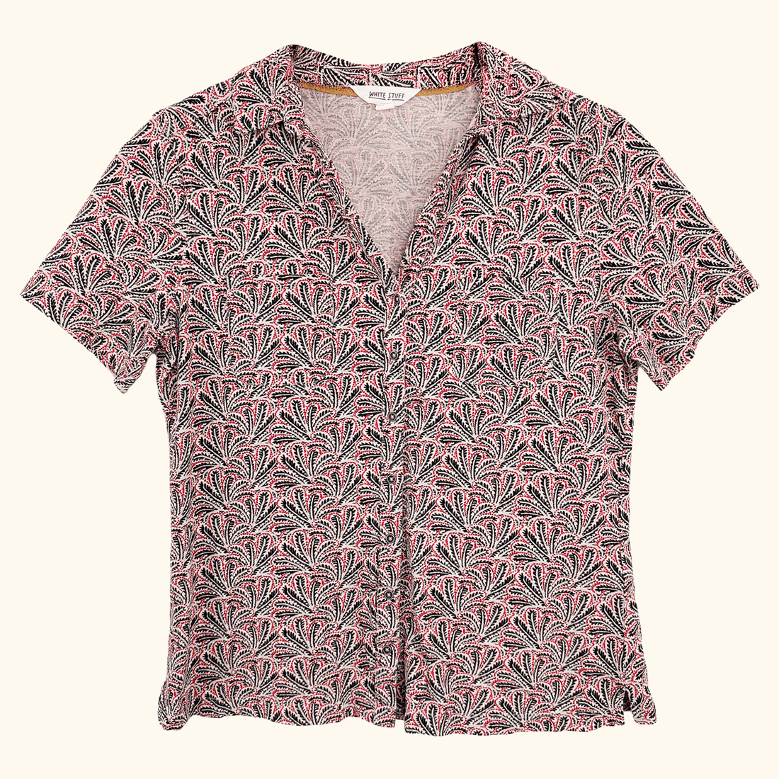 White Stuff Leaf Print Short Sleeve Shirt - Size 12