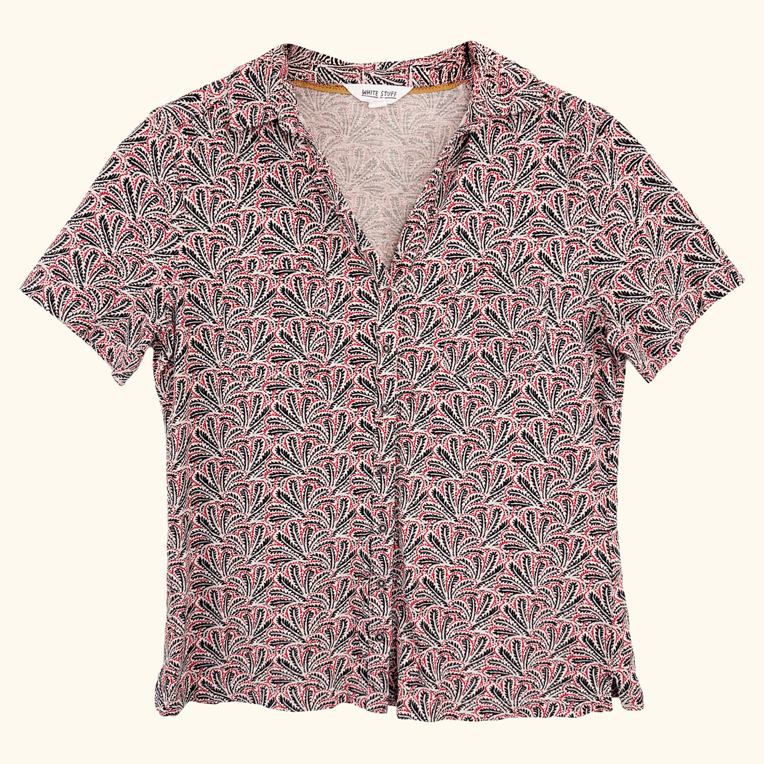 White Stuff Leaf Print Short Sleeve Shirt - Size 12