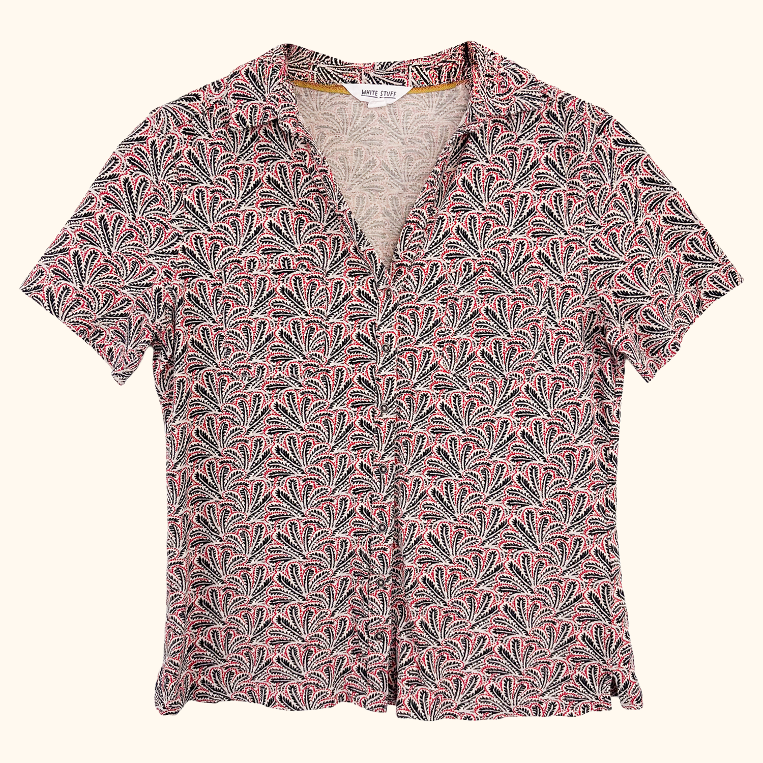 White Stuff Leaf Print Short Sleeve Shirt - Size 12