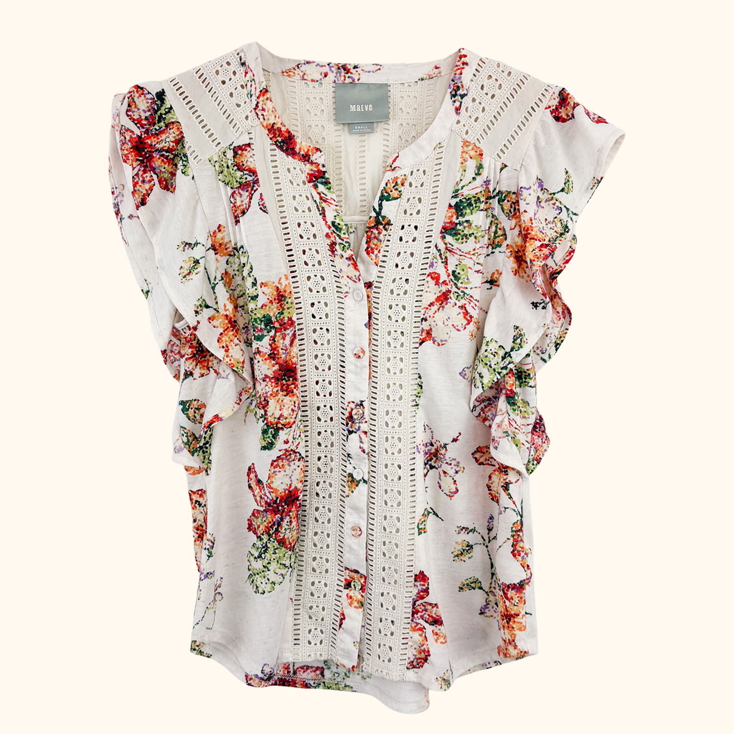 Anthropologie Maeve Floral Ruffle Blouse - Size Small