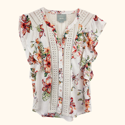 Anthropologie Maeve Floral Ruffle Blouse - Size Small