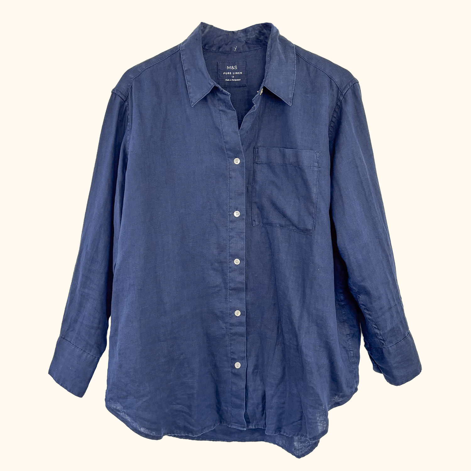 M&amp;S Navy Blue Linen Shirt - Size 12