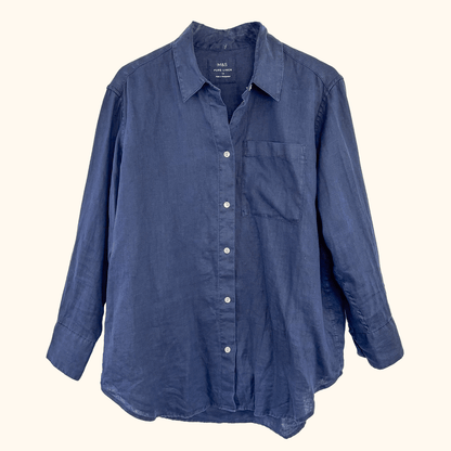 M&amp;S Navy Blue Linen Shirt - Size 12