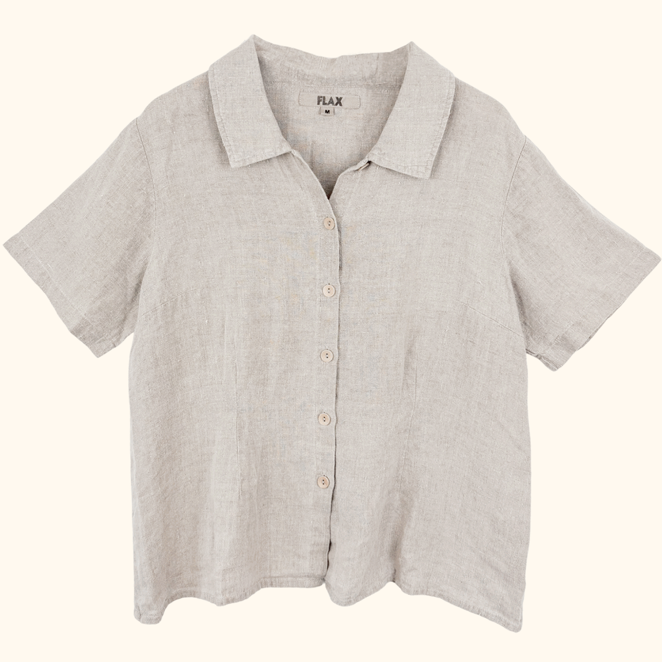 Flax 100% Linen Beige Short Sleeve Blouse - Size Medium Flax