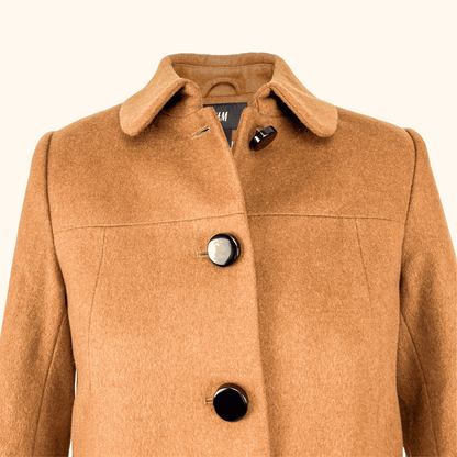 H&amp;M Camel Brown Recycled Wool Blend Pea Coat - Size 8 H&amp;M