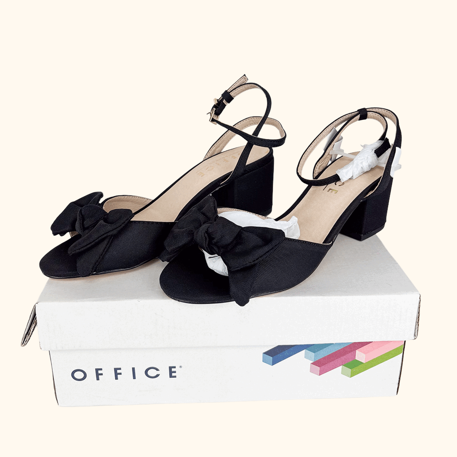 Office Black Block Heel Bow Sandals - Size 5