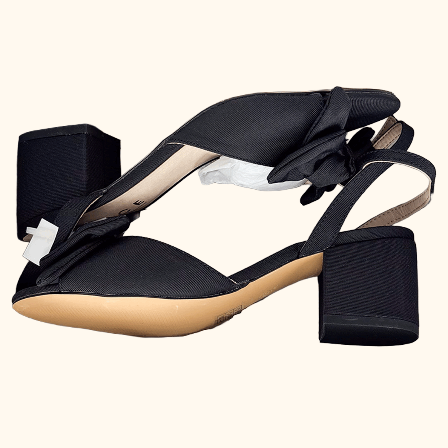 Office Black Block Heel Bow Sandals - Size 5