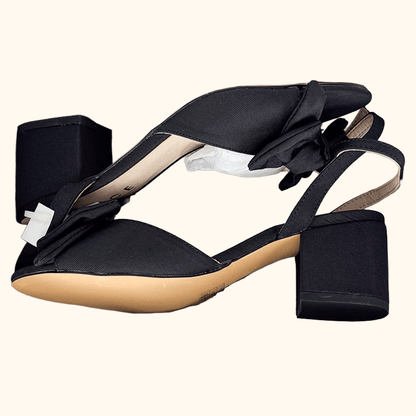 Office Black Block Heel Bow Sandals - Size 5