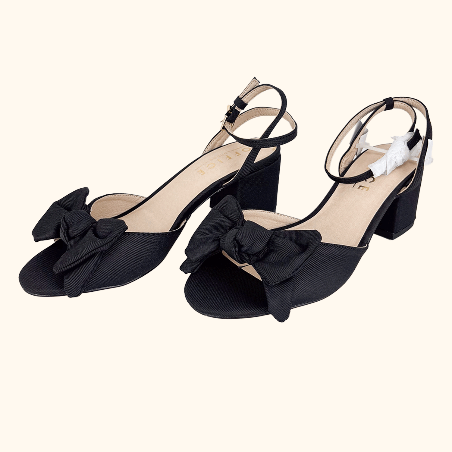 Office Black Block Heel Bow Sandals - Size 5